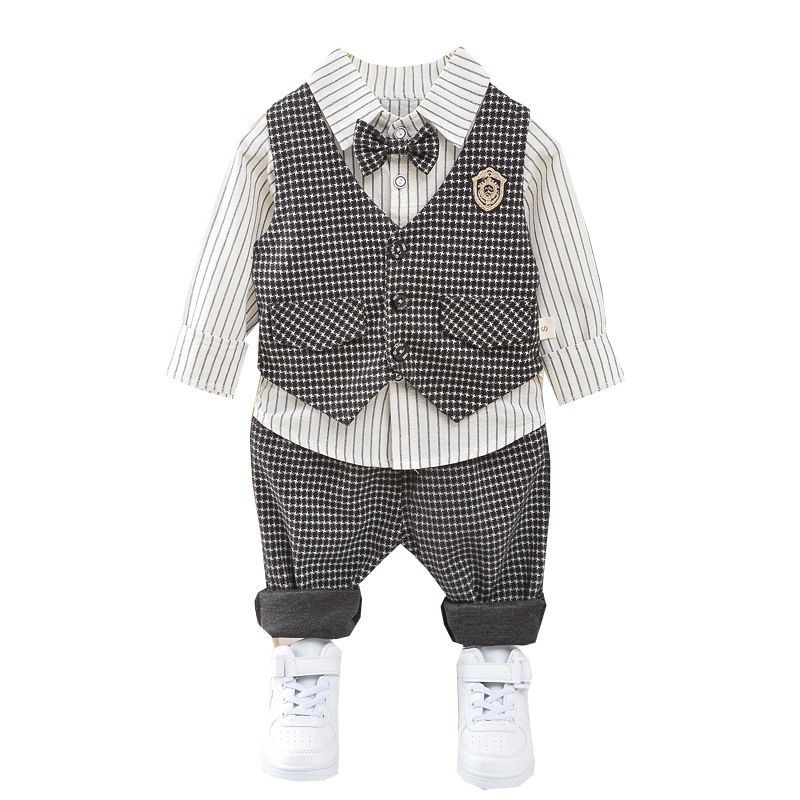 Free Shipping 2025 New Boys 3-Piece Suit Set, Spring Autumn Blazer Vest Outfit, Fashion Formal Wear for 1-4 Year Old Toddler