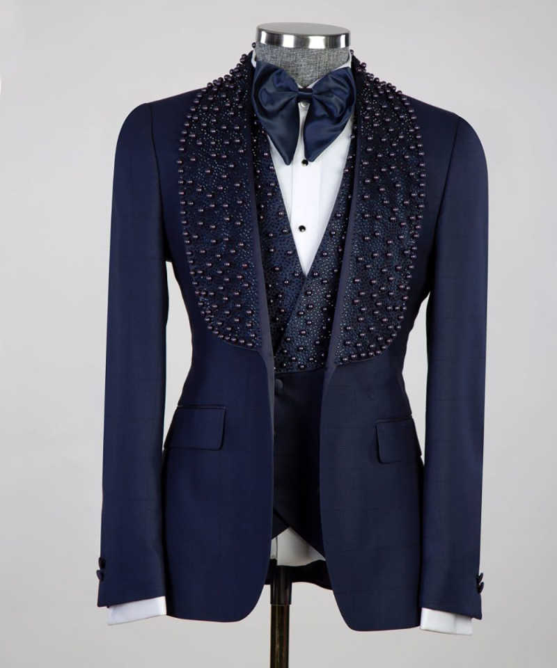 Luxurious 3 Pieces Men Wedding Tuxedos Shawl Lapel Single Breasted Jacket Sets Dinner Party Customized Male Prom Blazers