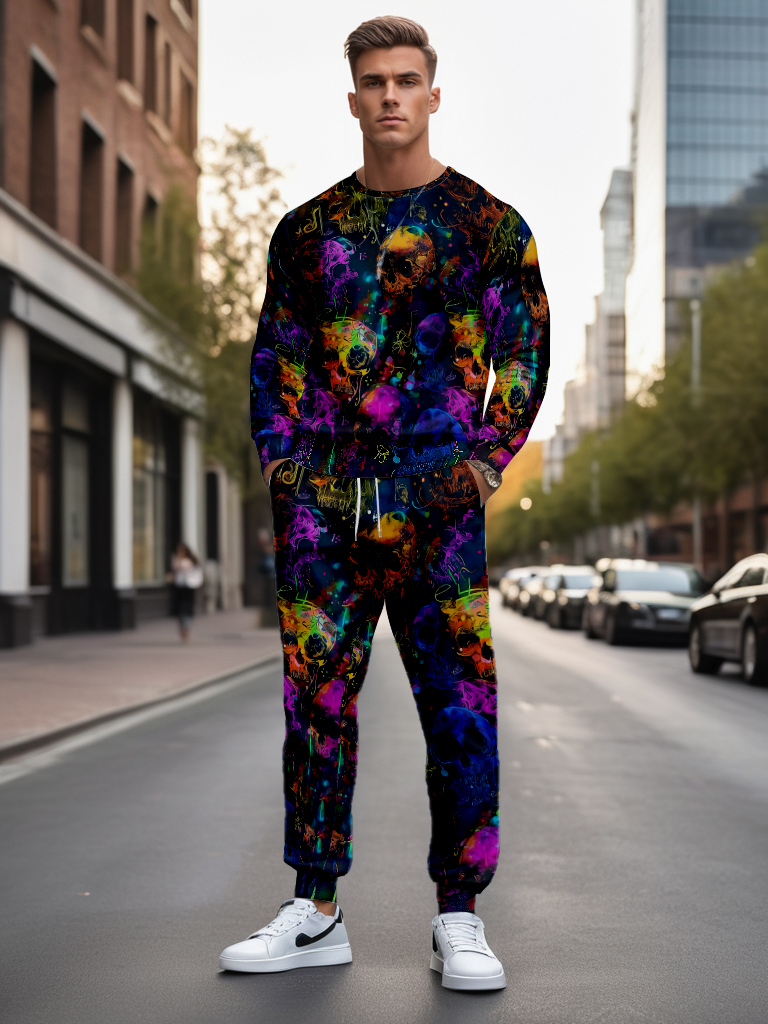 Men's Brown Knitted Cotton Blend Long Sleeve Round Neck Sweatshirt Ankle-Length Casual Comfortable Outdoor Wear T-Shirt - YLWY00178