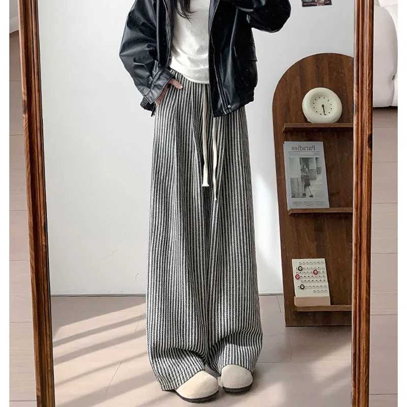 Lady Chic Retro High Waist Pants Female Patchwork Striped Baggy Trousers Women Korean Comfortable Straight Leg Daily PantsT251022