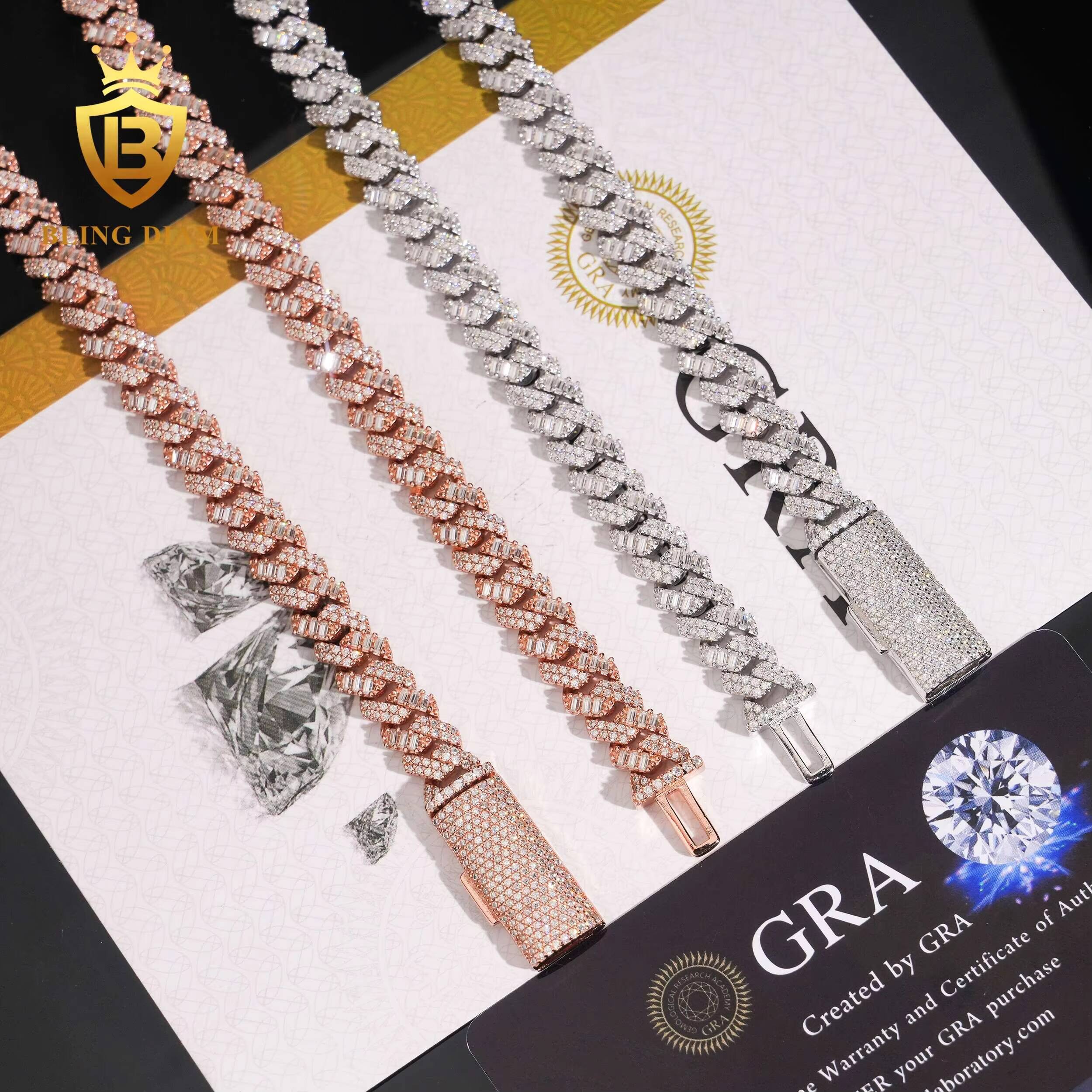 New Trendy Fine Jewelry 925 Sterling Silver Moissanite Diamond Iced Out 8mm Two Rows Hip Hop Moissanite Cuban Link Chain