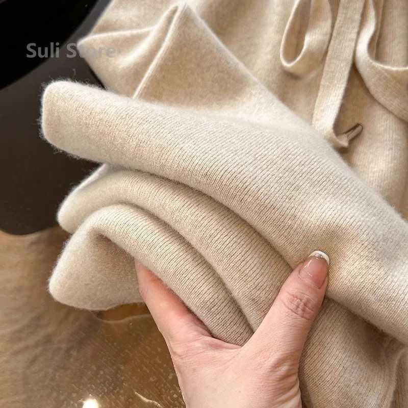 Autumn and Winter Temperament Wool High Waist Loose Wide Leg Pants Womens Cloud Casual Soft Waxy Wool Straight TrousersT251022