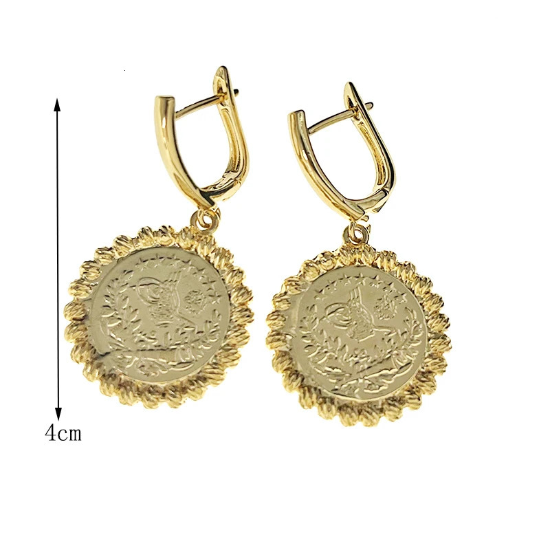 Turkish Coin Dangle Earrings Gold Plated Ehtnic Wedding Jewelry Round Drop Earrings Middle East Arabic Bridal Earring 251022 - view 7