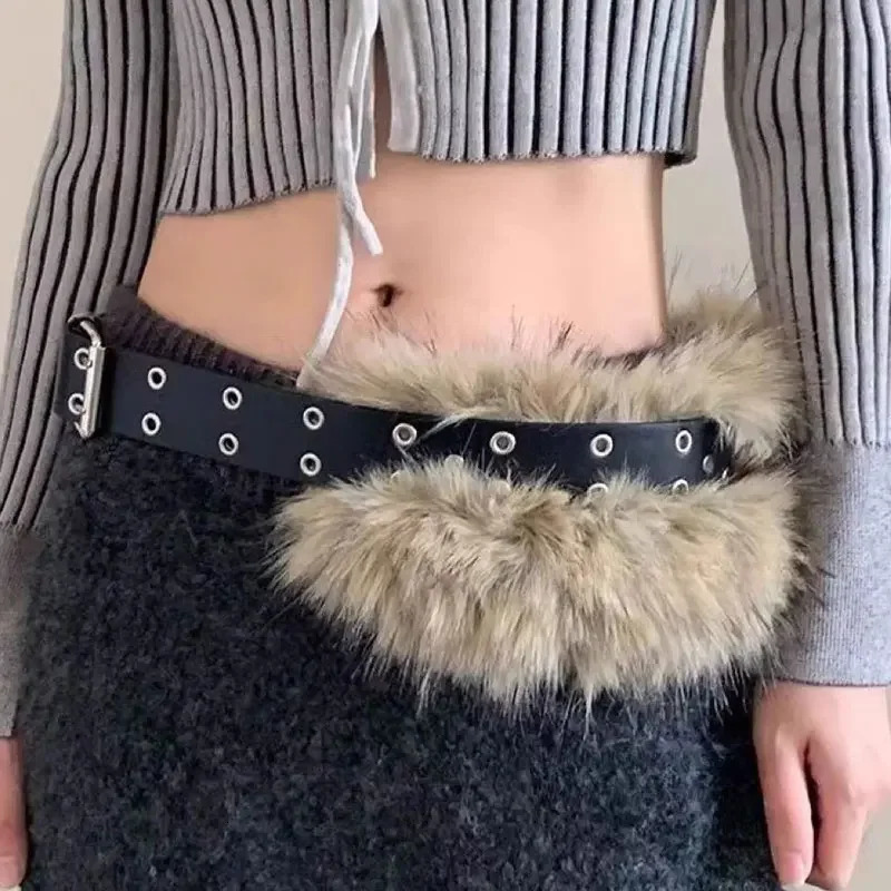 Retro Winter Furry Belt Y2K Subculture Plush Waist Chain Faux Fur Belts Furry Sexy Vintage Waistband Punk Belt Jeans 251013