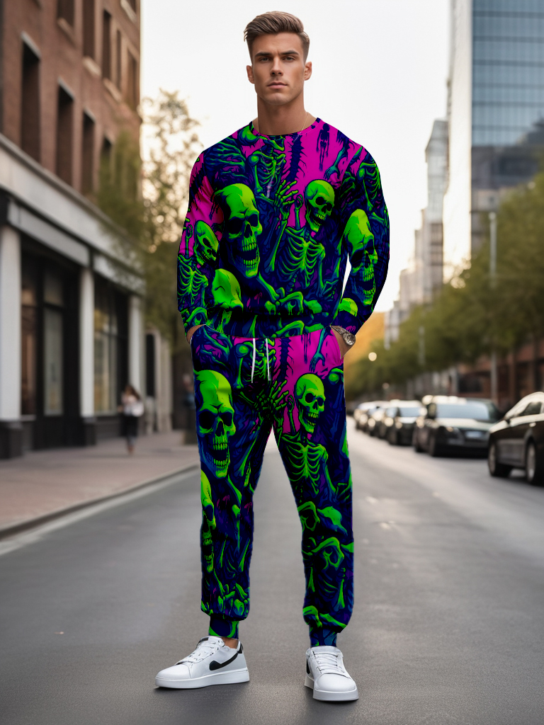 Men's Brown Knitted Cotton Blend Long Sleeve Round Neck Sweatshirt Ankle-Length Casual Outdoor Comfortable T-Shirt - YLWY00183