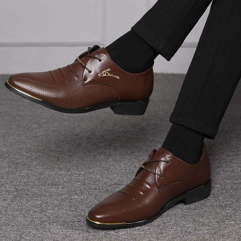 Spring New Large Leather Business Dress Men Lace Up Casual Shoes