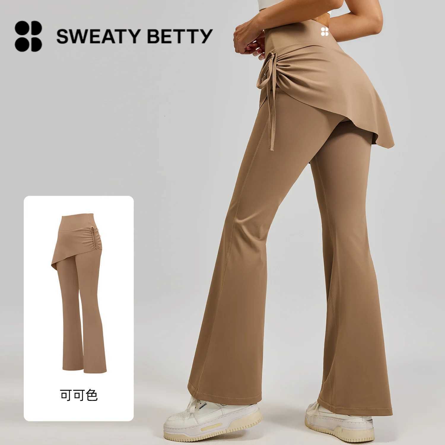 2025 Sweaty Betty Brand New Pleated Flared Skirt Pants Fake Two High Waisted Lifting Buttocks Micro Flared Yoga Pants for WomenT251022