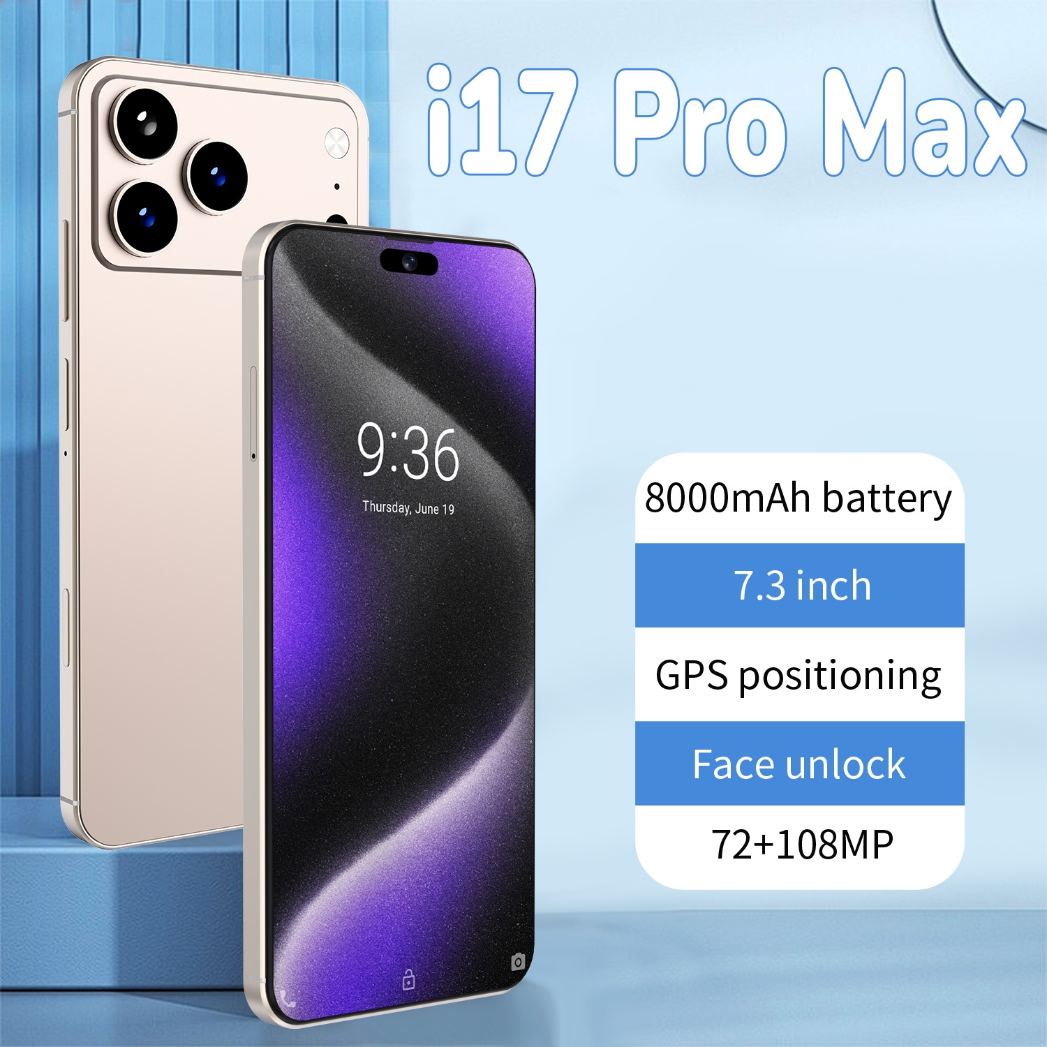 2025 Original i17ProMax Global version Snapdragon 8 Gen3 7.3-inch capsule screen (Smart Island) Resolution 1440*3200 5G smartphone 50MP+108MP 8000mAh IOS fast charging