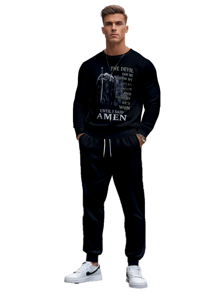 Men's Ankle-Length Knitted Cotton Blend Sweatshirt Comfortable Brown Long Sleeve Round Neck Outdoor Casual T-Shirt - YLWY00112