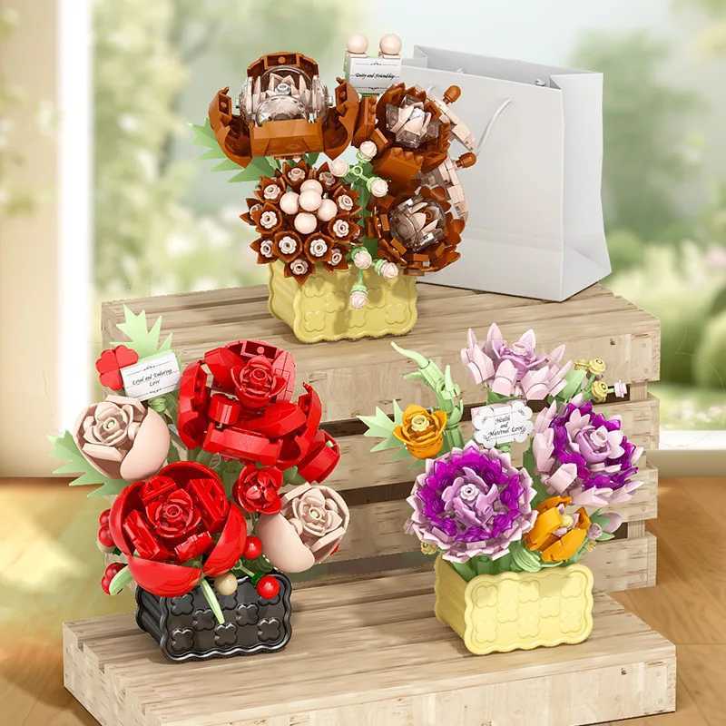 Flower Basket Flower Accumulation Wood Flower Micro Particle Building Blocks Puzzle Toy Girl Gift Home Decor J251022