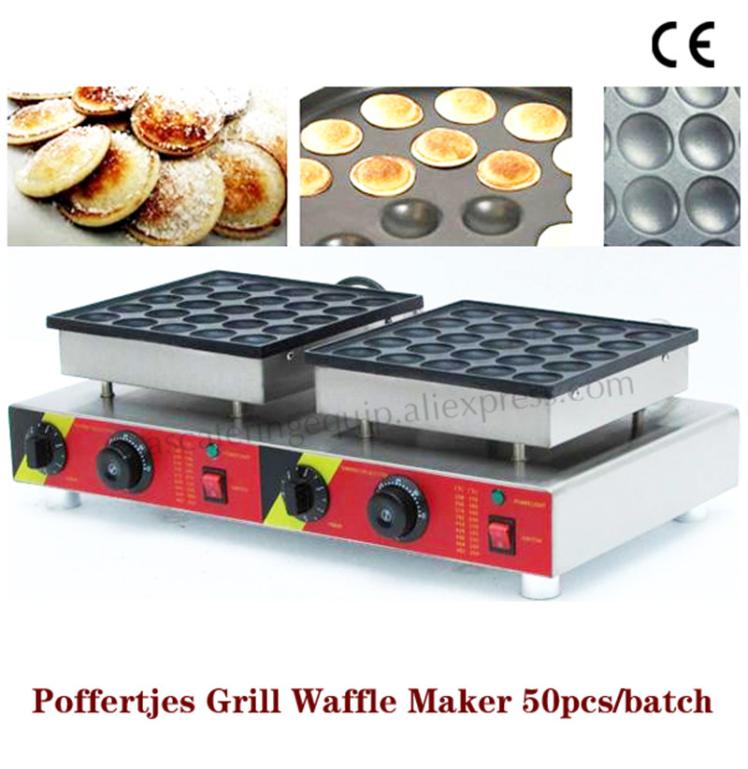Double Pans Small Pancake Machine Poffertjes Machine with Nonstick Pan Poffertjes Grill Waffle Maker with 50 pcs Moulds4618722