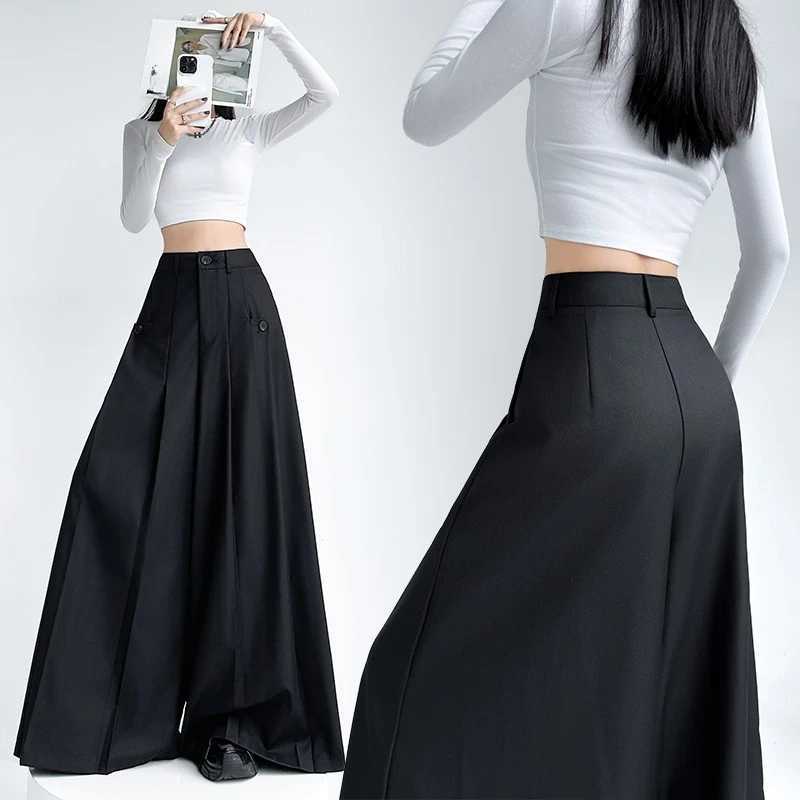 2025 New Autumn Vintage Grey High Waist Wide Leg Pants for Women High Waist Straight Casual Loose Full Length Trousers FemaleT251022