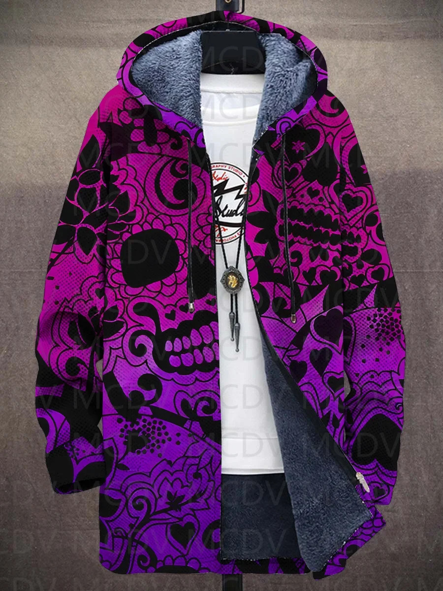 Skull 3D Print Plush Thick LongSleeved Sweater Cardigan Coat Warm Jacket 251020 - view 7