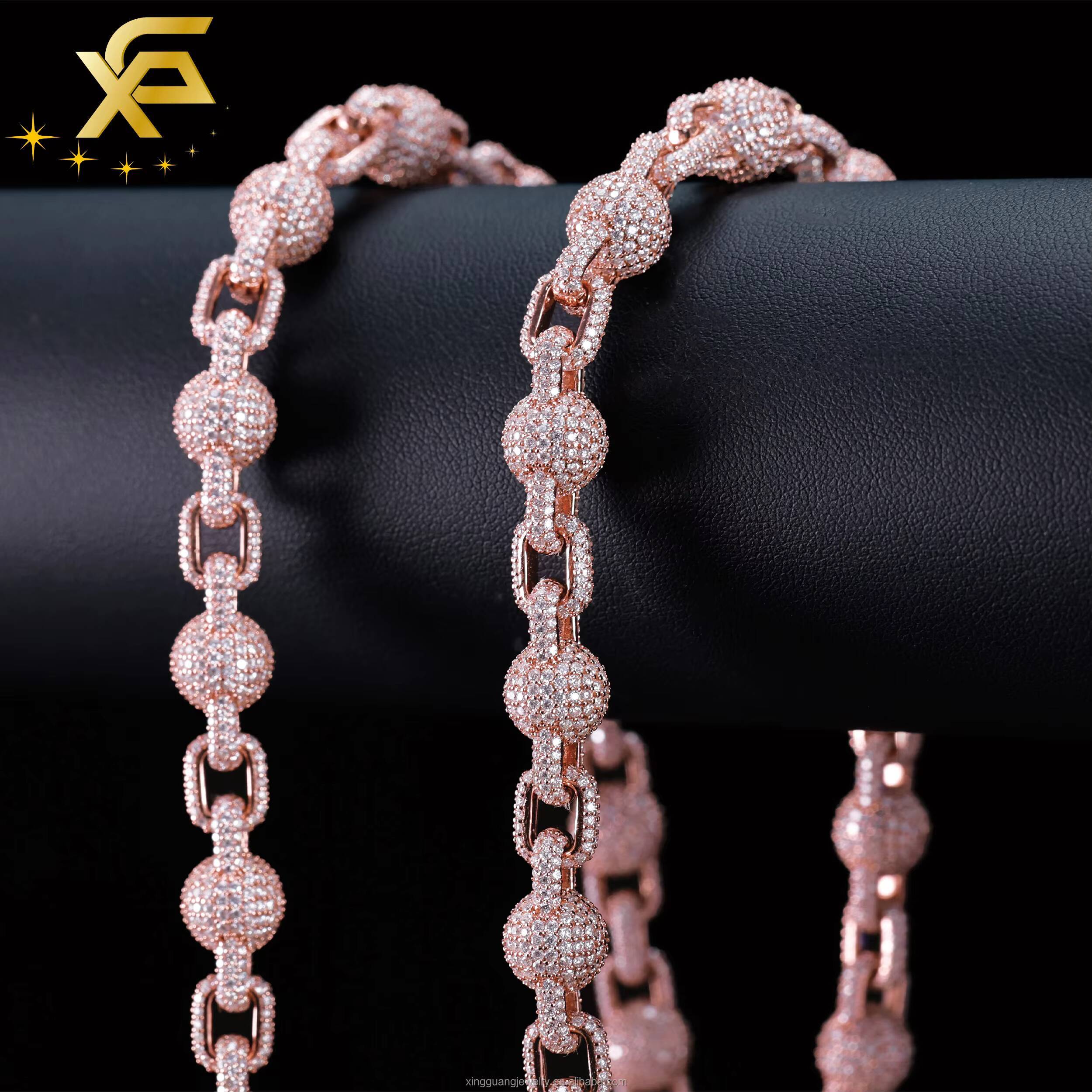 Fashion Hip Hop 10MM Full Iced Out Moissanite Ball Chain S925 Gold Plated VVS Diamond Cuban Lidynamic Chain Decoration Jewelry