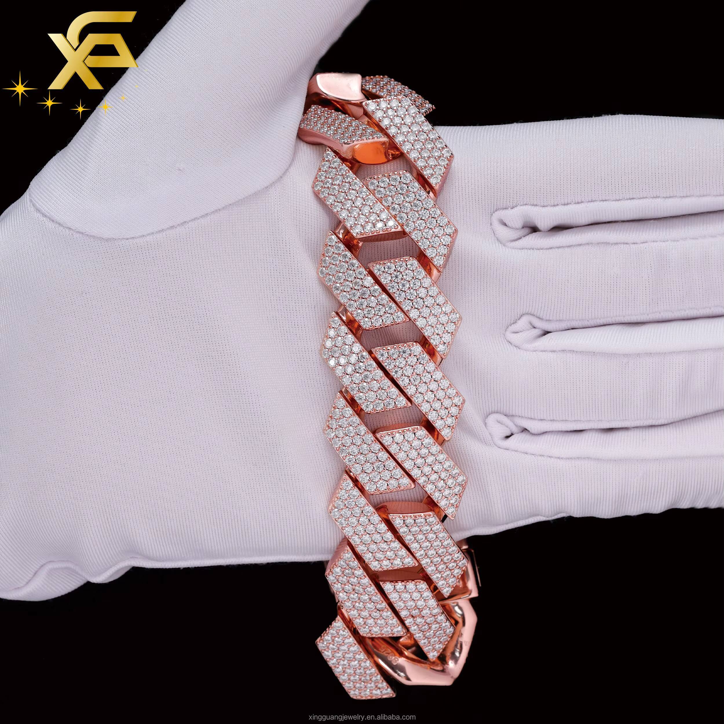 Luxury Cuban Chian Vvs Moissnaite Iced Out Jewelry Sterling Silver 925 White Gold Plated 24mm Mens Mosaic Hip Hop Necklace