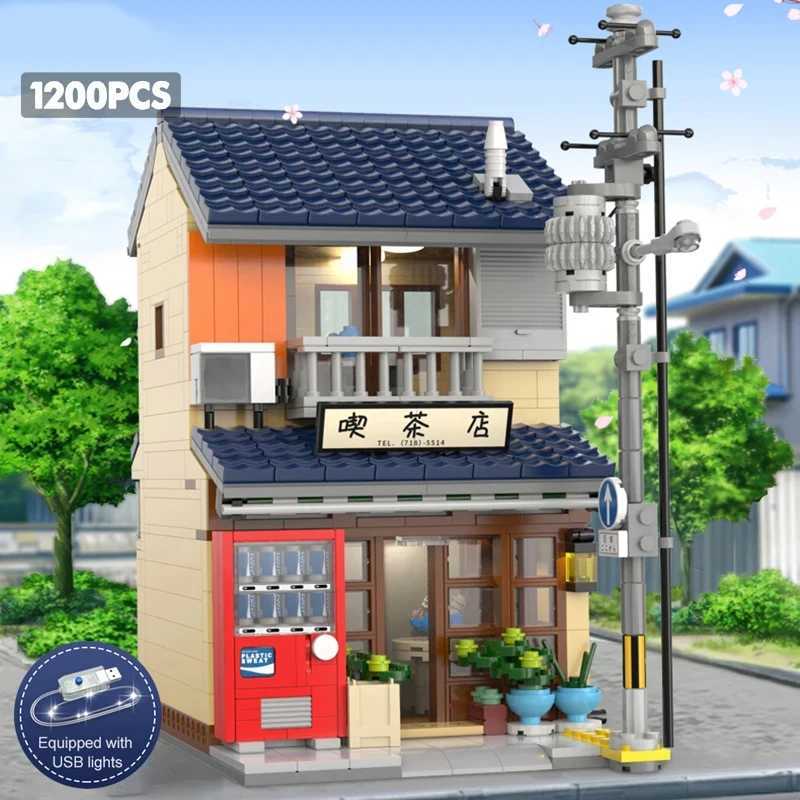 1200PCS JapaneseTea House Building Blocks City Street View Model Bricks Set With Light Idea Desktop Decoration Children DIY Toys J251022