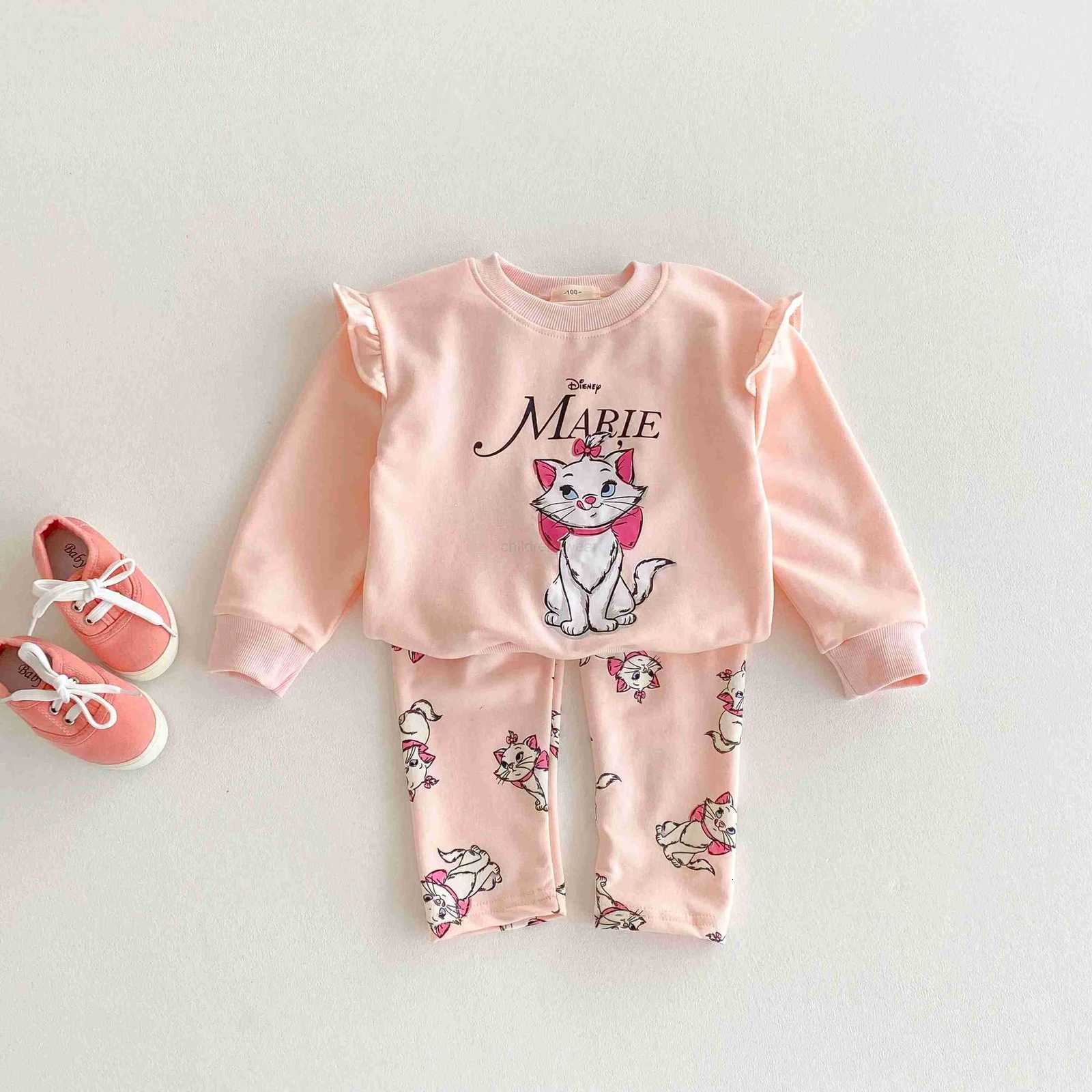 Disney Cartoon Baby Girls Sweatshirt Outfits Autumn New Childrens Clothes Popular Desgin Kids Long Sleeve Tops Pants 2pcset H251022