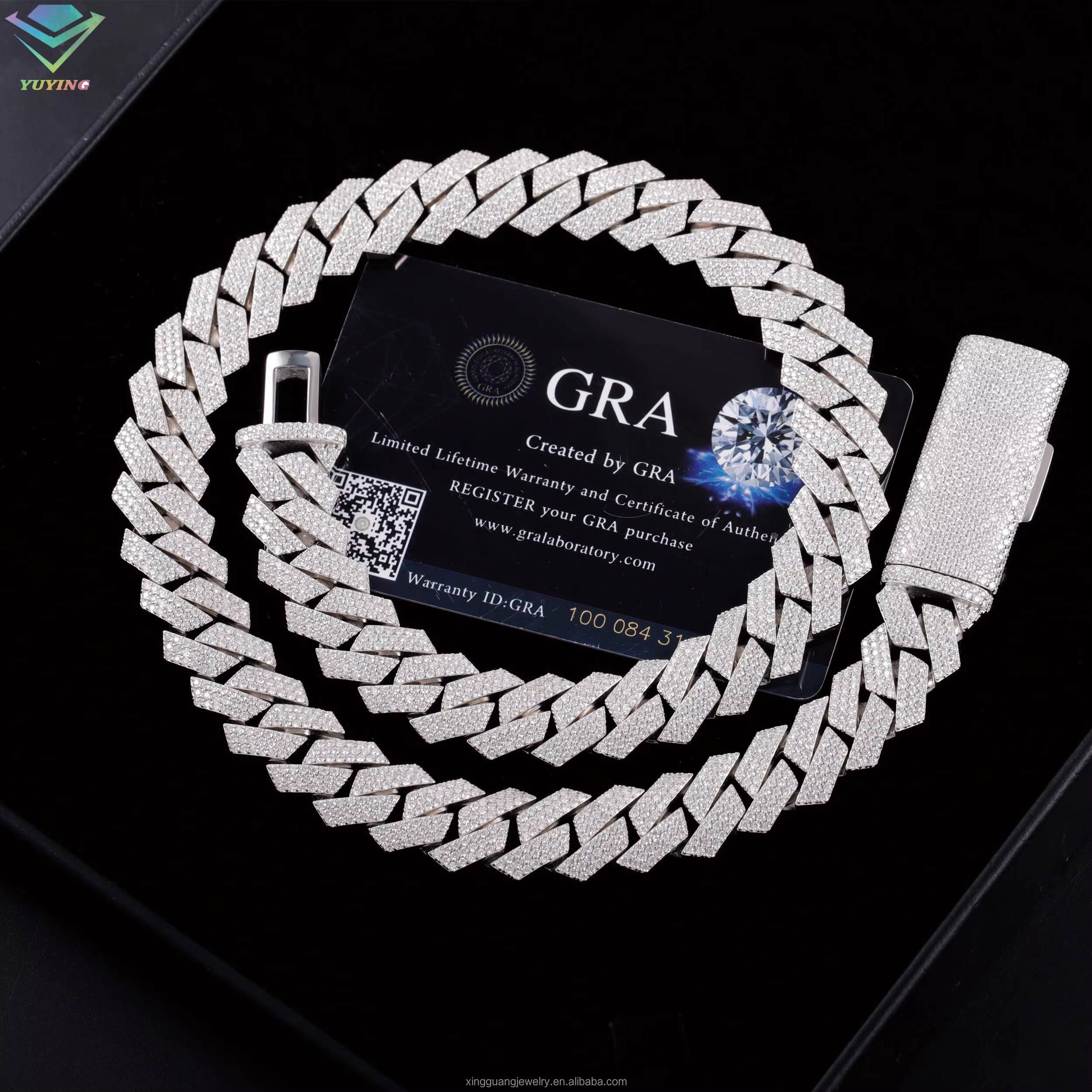 Rapper Hip Hop Chain 15MM 3Rows Iced Out Moissanite Chain 925 Sterling Silver Cuban Lidynamic Chain Necklace Pass Diamond Test