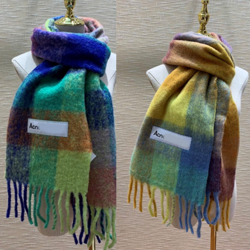 Scarves Winter ACNES Scarf Womens Alpaca Scarf Designer Mohair Rainbow Scarf Classic Fringe Italian Color Stitching Casquette Luxury Mens Ski Warm Scarf 28250cm AA