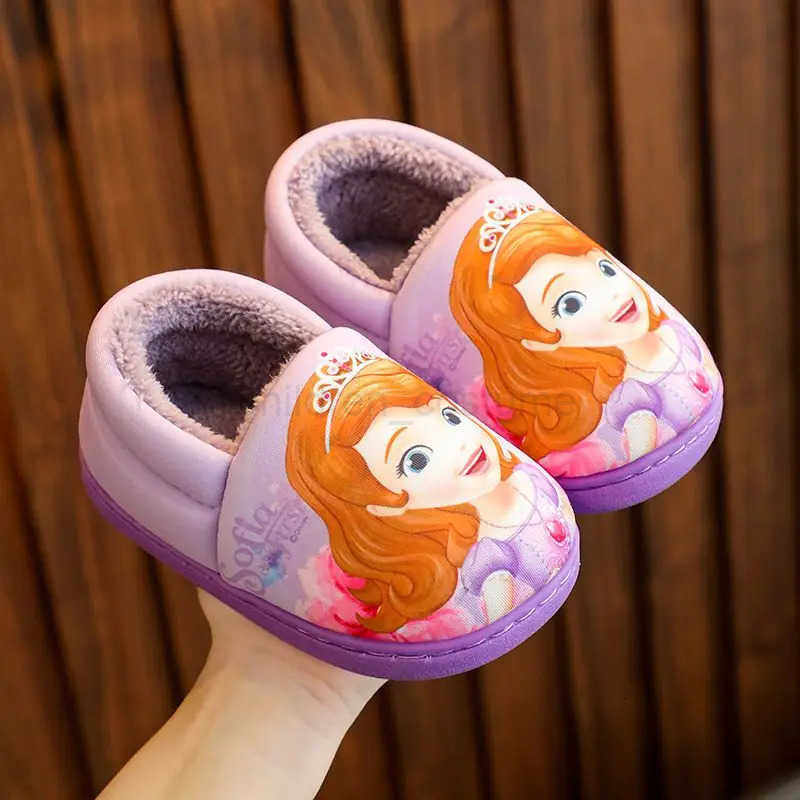 Disney Princess Elsa Winter Childrens Heel Cotton Slippers Girls Warm Frozen Kids Cotton Black Purple Flats Shoes Size 2440 H251022