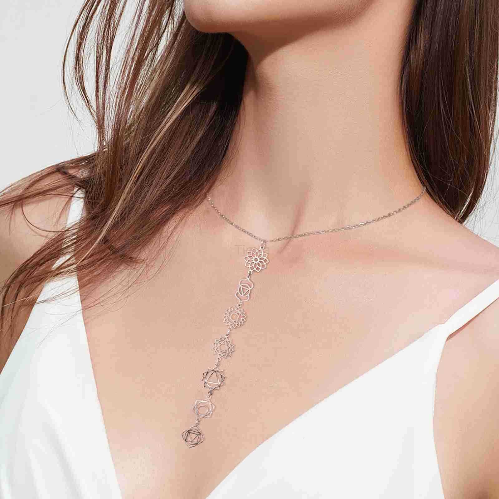 Cazador Yoga Meditation 7 Chakra Flower Necklaces for Women Stainless Steel Amulet Jewelry Necklaces Birthday Gift New U251022