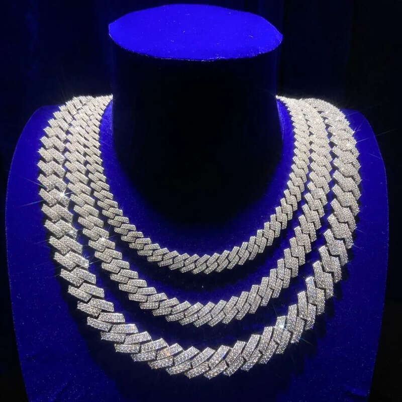 Men Iced Out Hip Hop Jewelry Factory Price 8mm 10mm 12mm Width Solid Sier Moissanite Cuban Link Chain Necklace