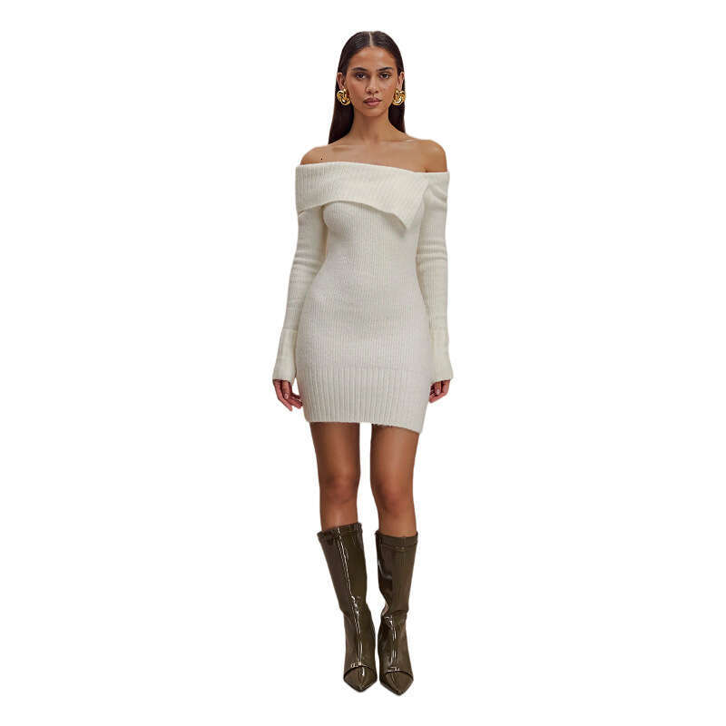 Women's Long Sleeve Knitted Bodycon Dress - 2025 New Style Designer Short Dress Sexy Off-Shoulder & One-Shoulder