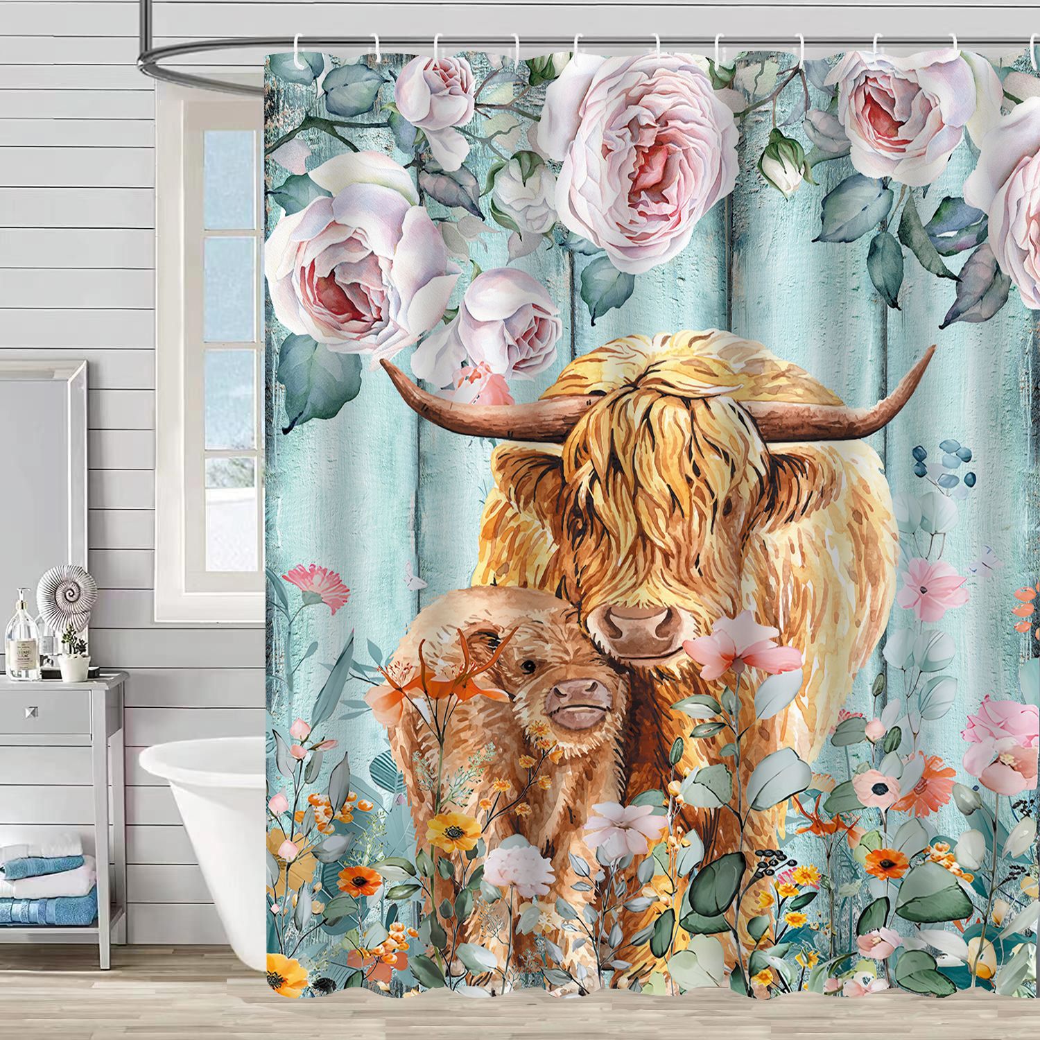 YL-37521 hot selling digital printing shower curtain animal waterproof, mildew-proof and moisture-proof bathroom dry and wet separation isolation curt