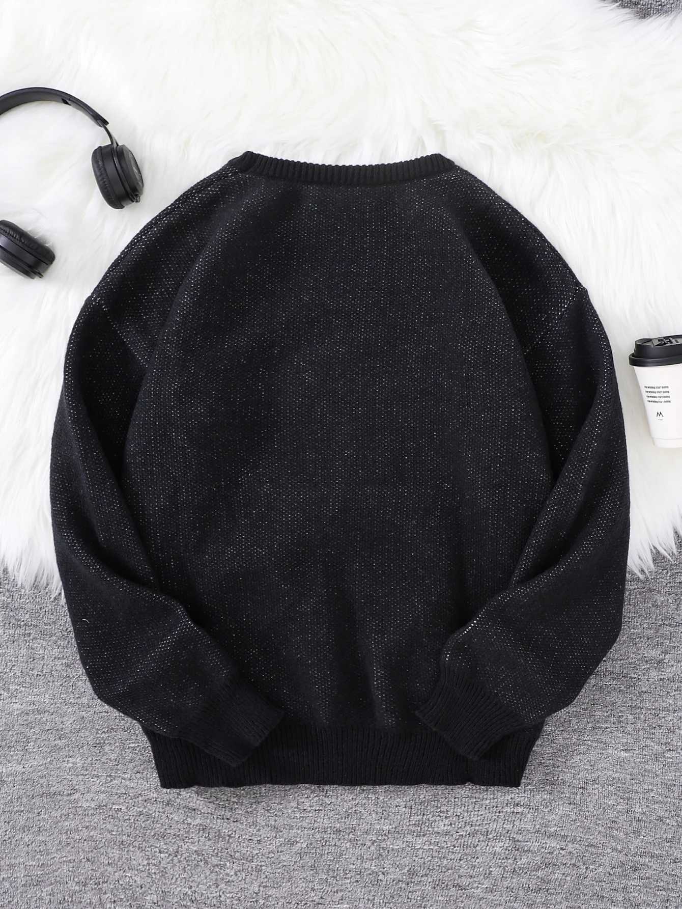 Autumn and Winter Abstract Kitten Jacquard Pattern Pullover Sweater Casual Round Neck Knitted Mens PulloverXJ251022