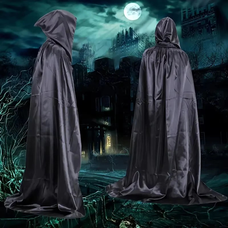 Halloween Masquerad Cloak Hooded Black Robe Witch Long Cape Cosplay Costume Prop Party Performance Supplies Holiday Decoration 251016