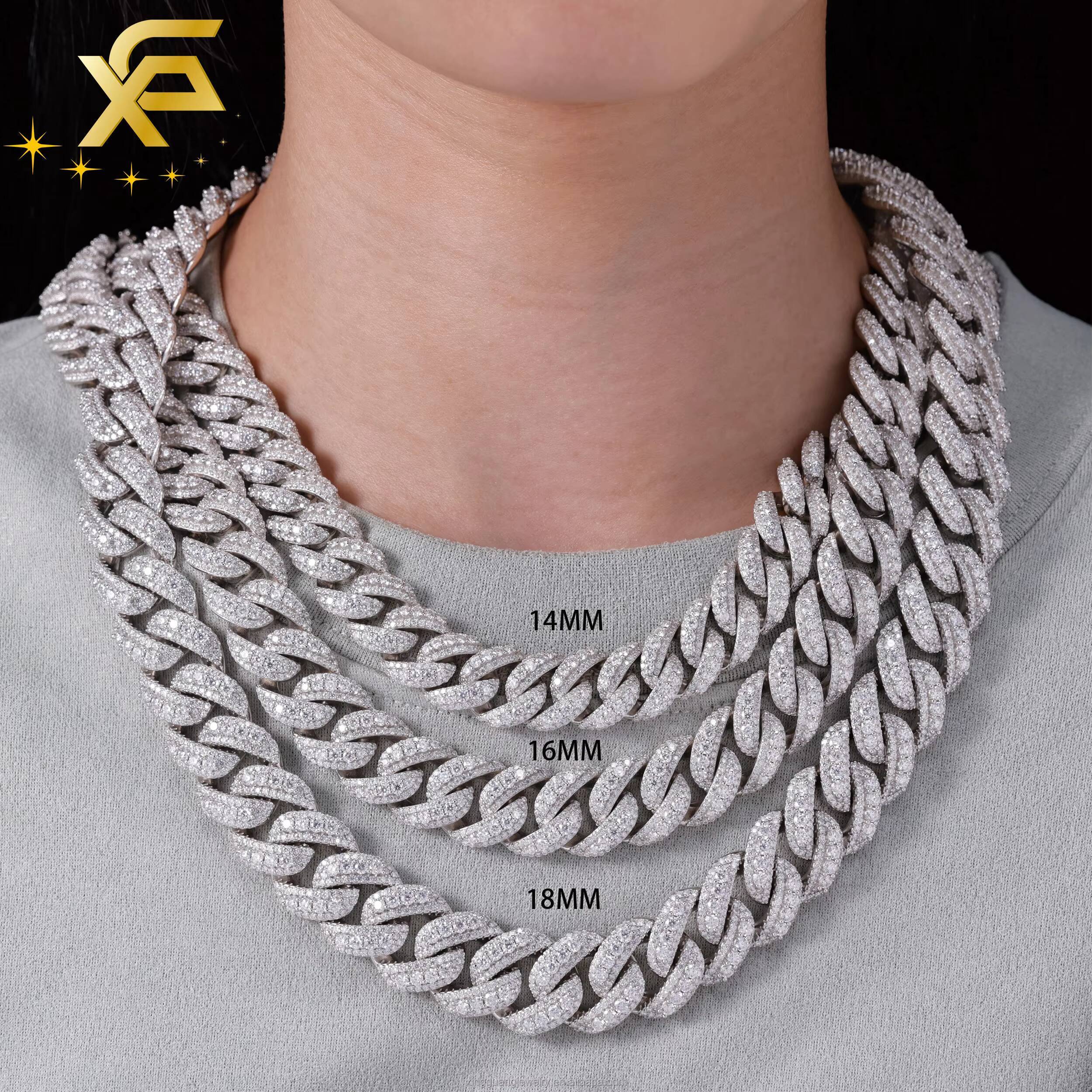 Popular Moissanite Cuban Chain 14mm 16mm 18mm 925 Silver VVS Moissanite Diamond Iced Out Cuban Lidynamic Chain Hip Hop Necklace