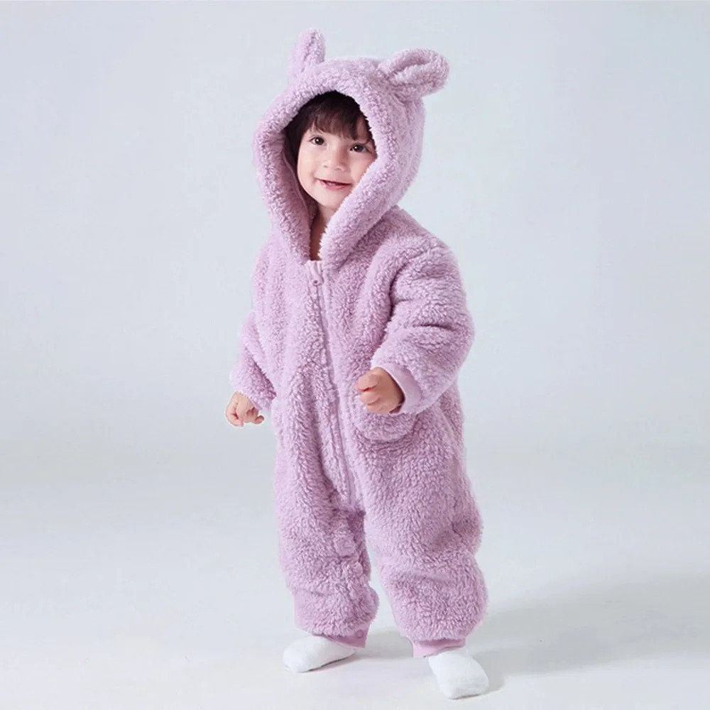 Warm Fleece Hooded Jumpsuits for Baby Autumn Winter Long Sleeve Infant Rompers born Boy Girl Homewear Pajamas 251022