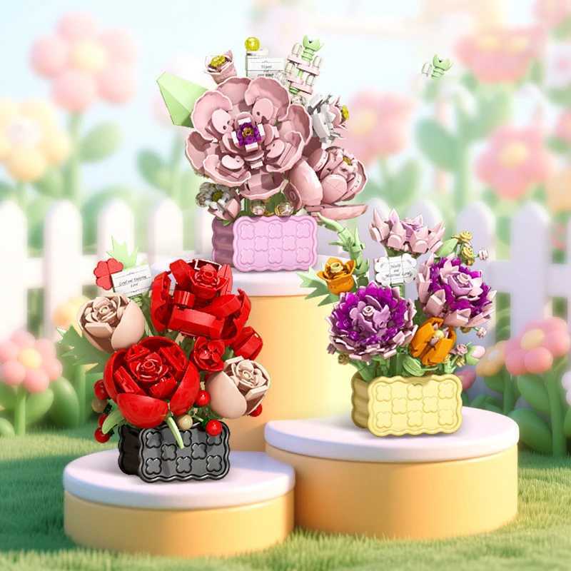 Flower Basket Flower Accumulation Wood Flower Micro Particle Building Blocks Puzzle Toy Girl Gift Home Decor J251022