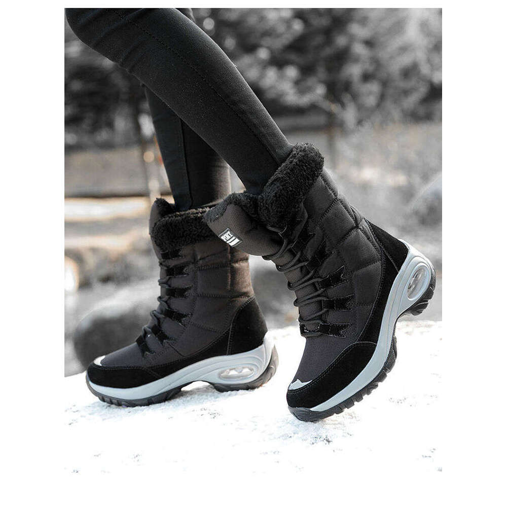Women's Boots Mid-Calf Warm Fleece Lined Thickened Winter Waterproof Non-Slip Northeast Snow Country Outdoor Skiing Large Cotton Shoes For Women