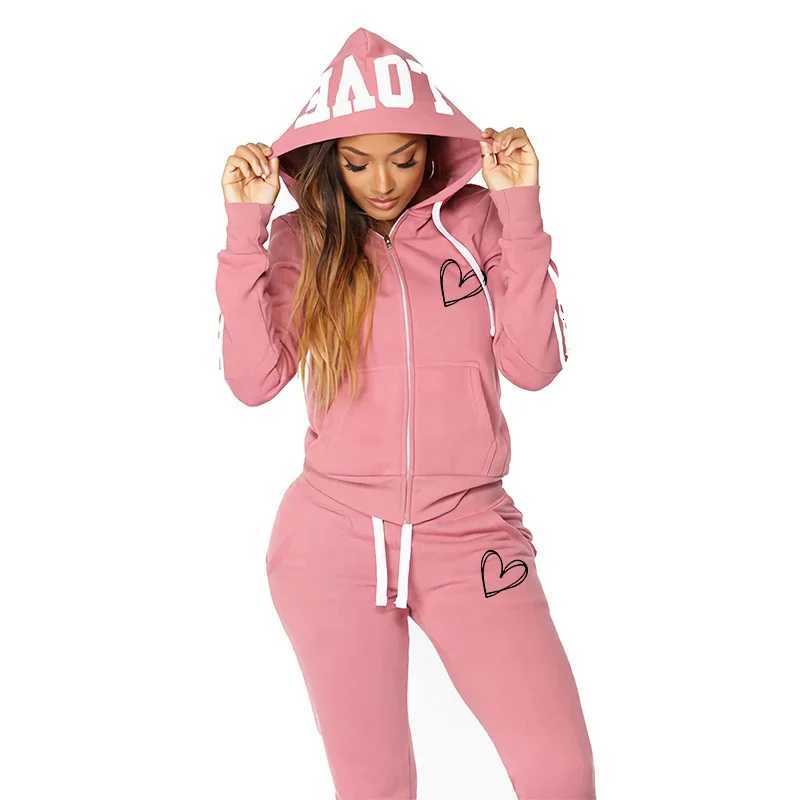 New in Womens Tracksuit Casual Sports Suit Printing Zipper Hoodie Outfits Quality Sexy Woman Pants Set Spring Autumn Hot SalesT251022