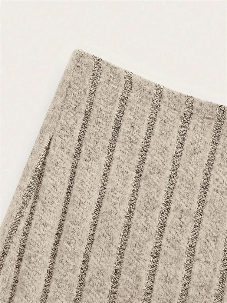 Casual Solid Color Ribbed Knit Pencil Skirt Women Autumn Spring High Waist Elegant Slim Fit Long Skirt Streetwear 251022