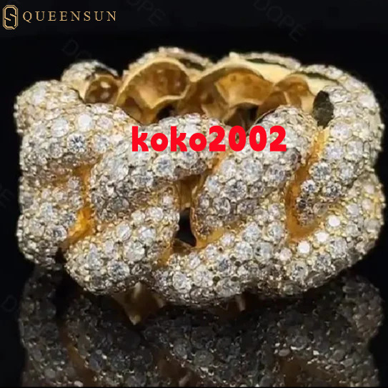 QUEENSUN GRA Moissanite D VS 10K 14K 18K Mens and Womens Hip Hop Diamond Rings Cuban Rings