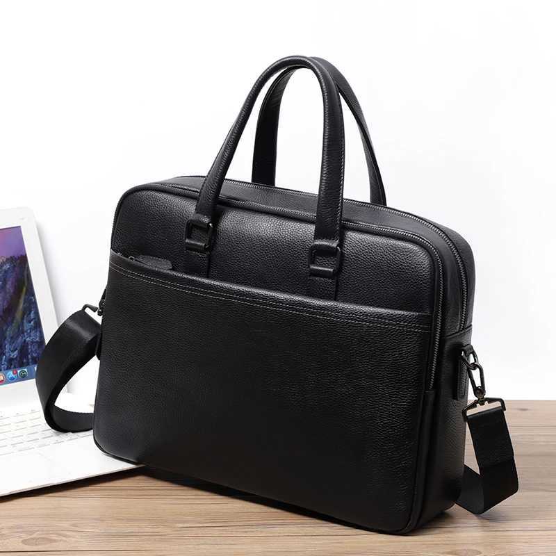 Double Zipper Men Bags Genuine Leather Men Briefcase Bag Business Leather Laptop Bag Shoulder Fashion Office Male Handbag Large W251022