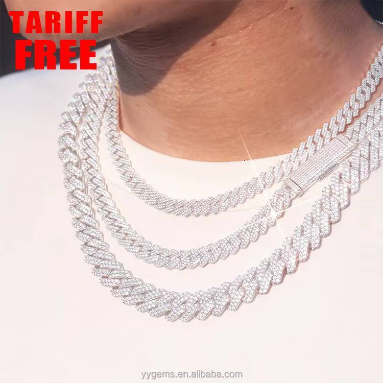 8mm Wide Mens 925 Silver with 2rows Diamond Moissanite Diamond Cuban Lidynamic Chain for Hiphop Fashion Necklace