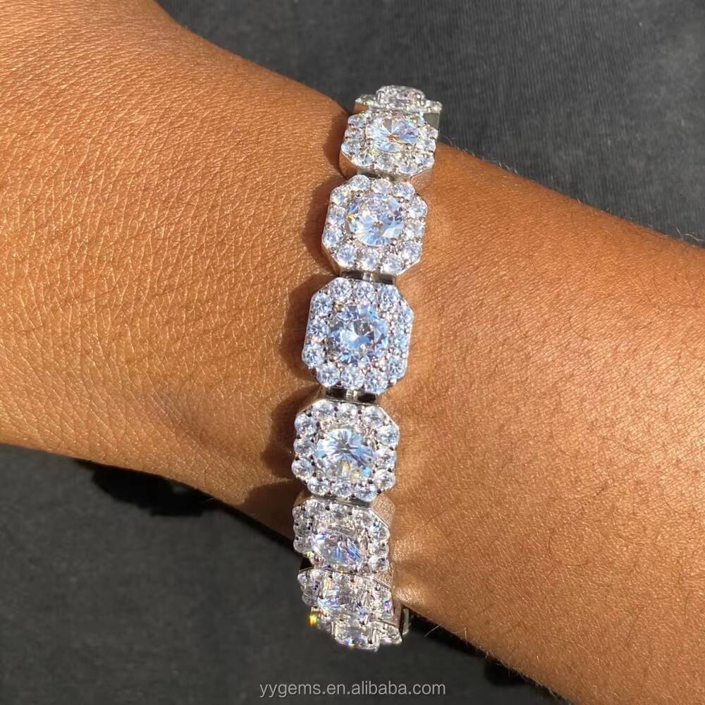 Cluster 8mm 10mm 12mm Large Tennis Chain Hand Bracelet VVS Moissanite 925 Sterling Silver Tennis Chain Mens Link Necklace