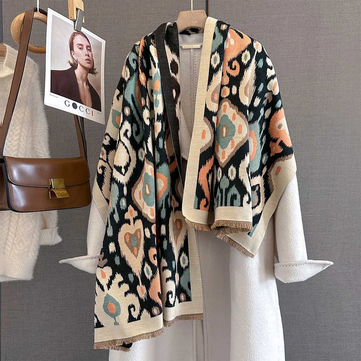 Women Autumn Winter Thick Warm Shawl Wrap Retro Luxury Scarf BigBlanket Bufanda Poncho Echarpe Stoles Coldproof Hijab J251129