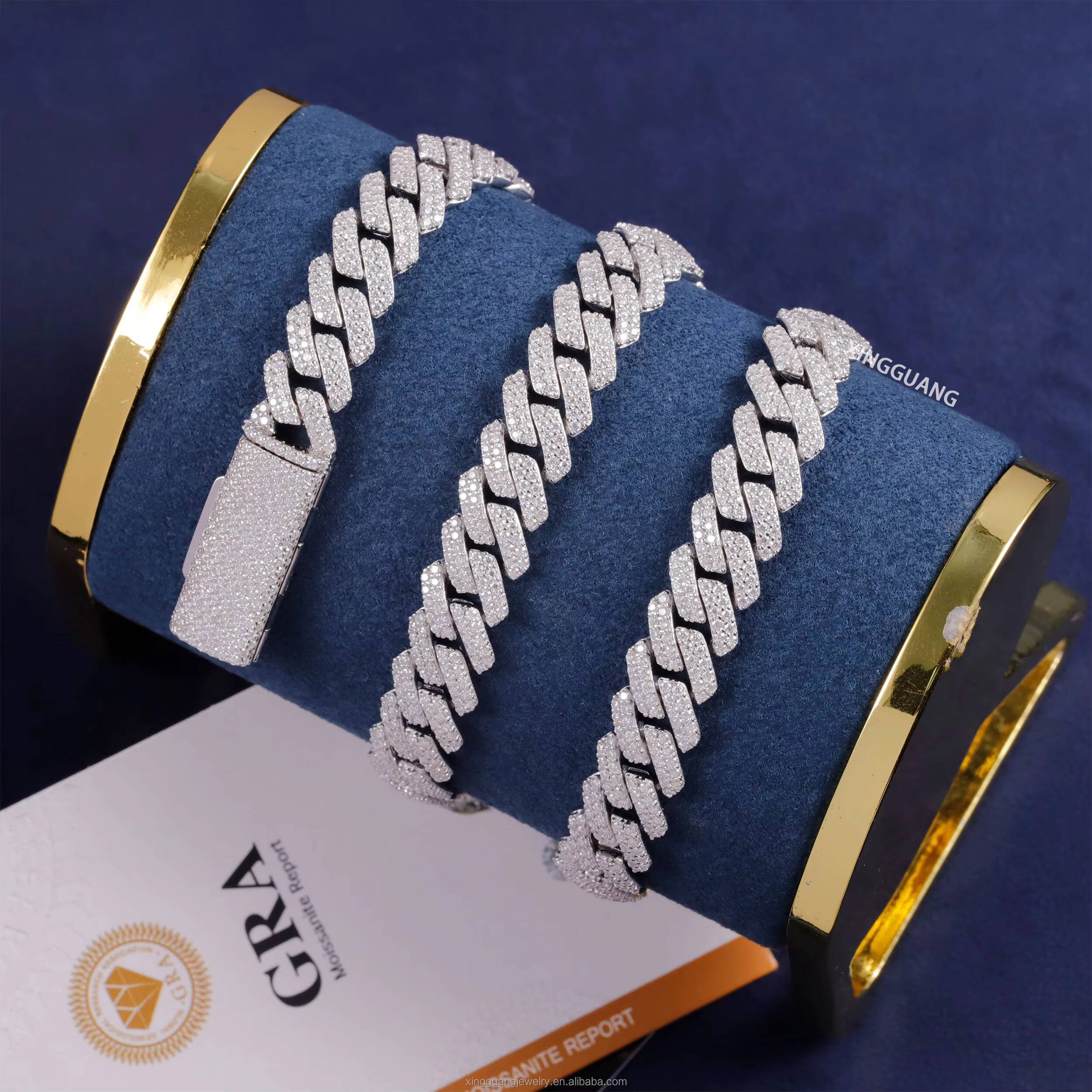 10mm Straight Sliver 2 Row Rapper Cuban Chain Necklace VVS Diamond Pendant Necklace Hip Hop S925 Moissanite Cuban Lidynamic Chain