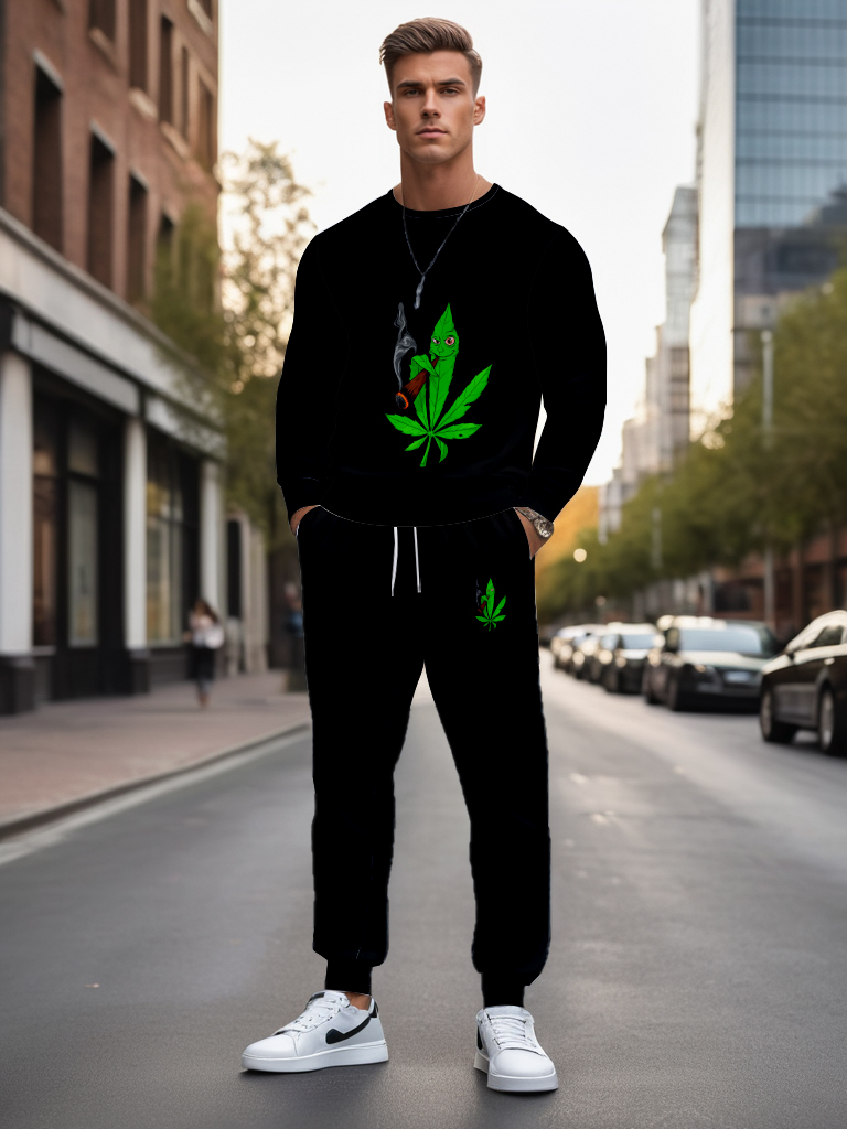 Men's Brown Knitted Cotton Blend Long Sleeve Round Neck Sweatshirt Ankle-Length Casual T-Shirt Comfortable Outdoor Wear - YLWY00167