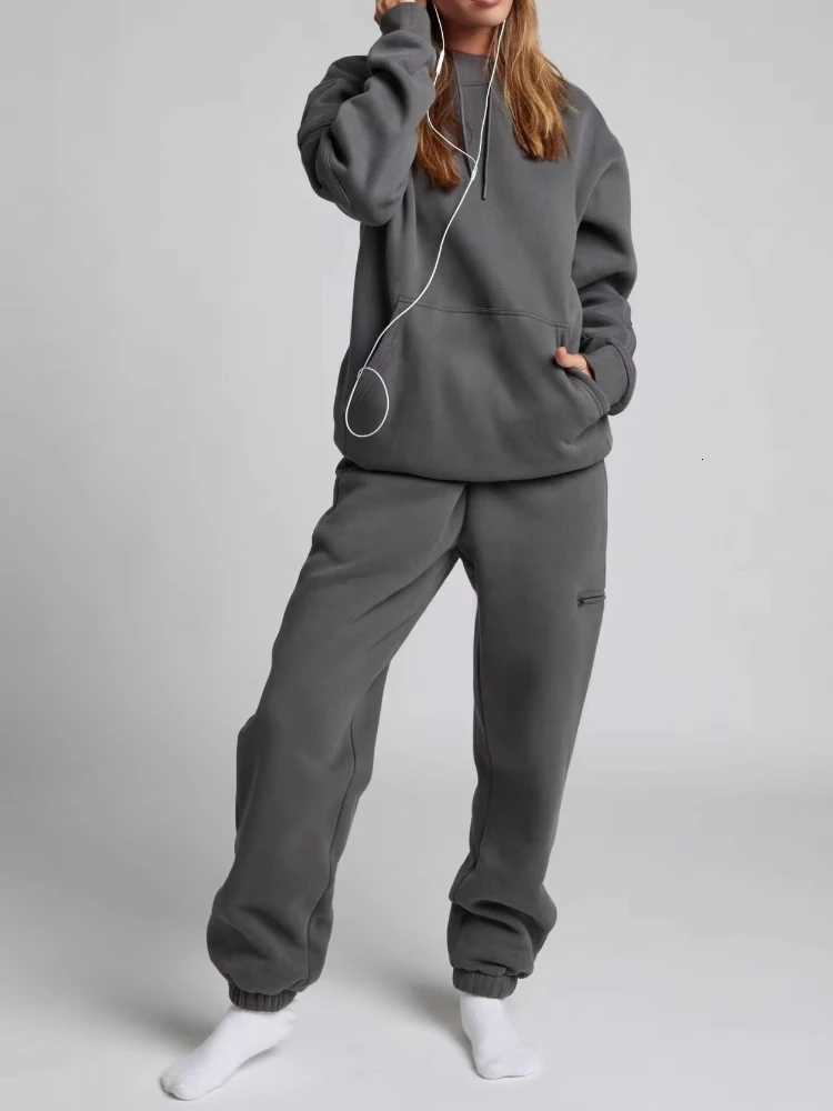 Womens Two Piece Suit Casual Sport Swear Ensemble Autumn Winter Solid Color Pure Color Hooded Eye Mask Long Pants SetT251022