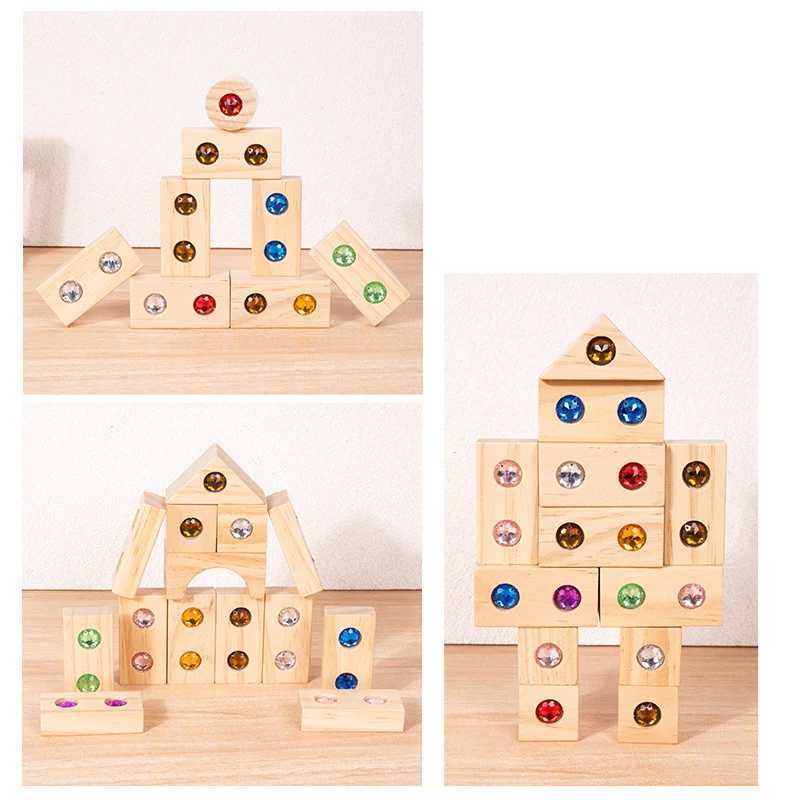 Wooden Acrylic Gems Cubes Blocks 32pcs 50pcsset Rainbow Stacking Building Blocks Kids Adults Montessori Educational Toys Gifts J251022