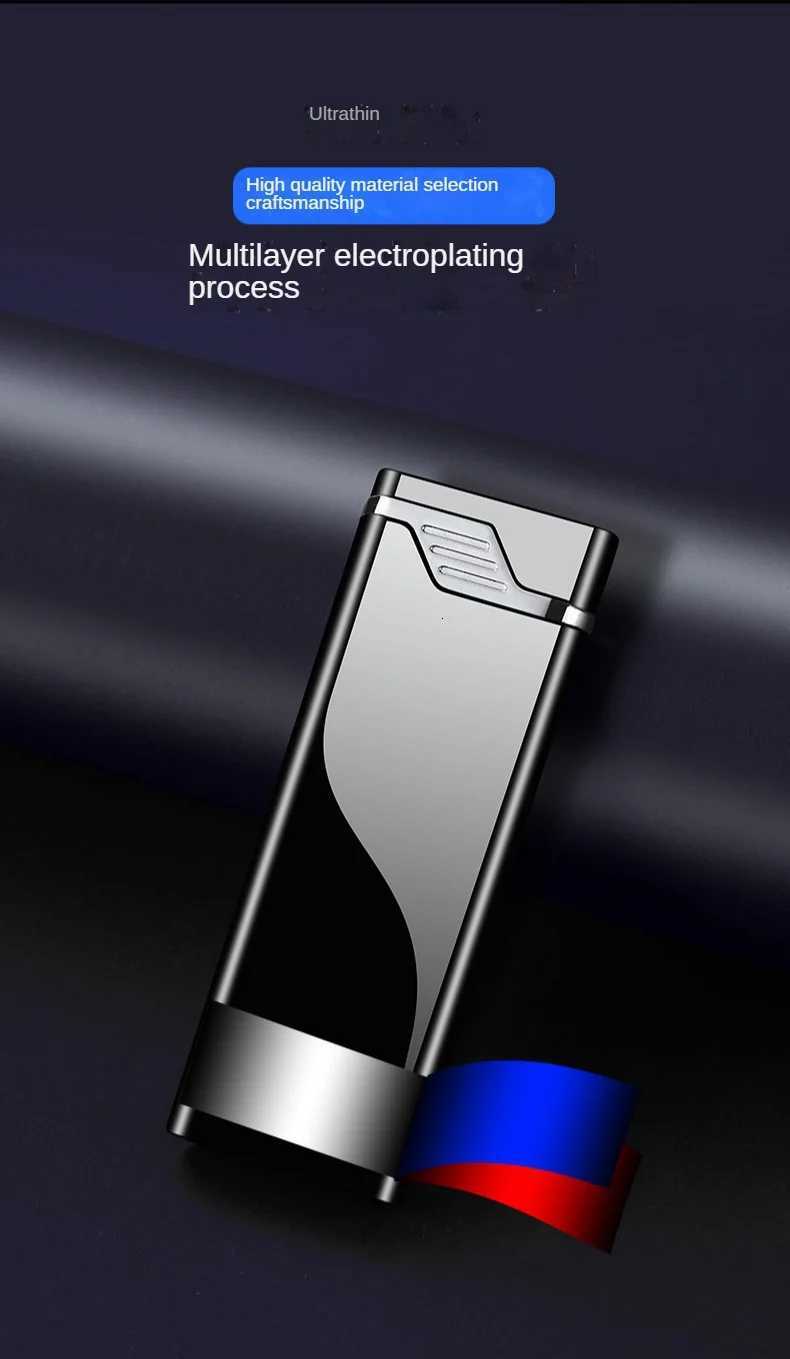 Windproof straight into the lighter new blue flame metal inflatable lighter ultrathin grinding wheel inflatable NO GAS IN C251022