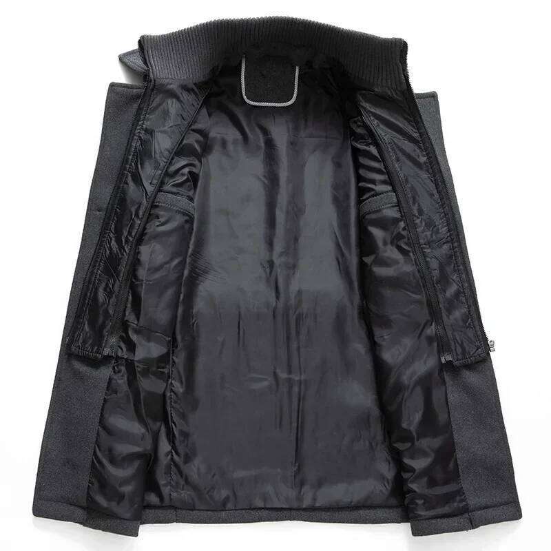 Men Autumn Winter Wool Trench Coats Fashion Middle Long Jacket Male Double Collar Zipper Coat Windbreak Woolen Overcoat