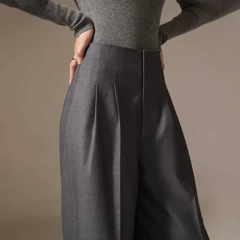 2024 Spring New Pants High Waist Wide Leg Pants Draping Effect Tight Waist Long Pants HighLooking Slide Suit or WomenT251022