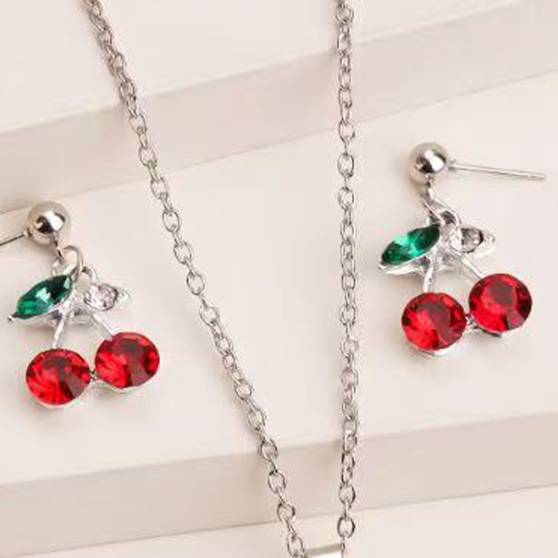 New Autumn/Winter Collection: Red Cherry Necklace Set for Women Unique, Artisan-Inspired Design