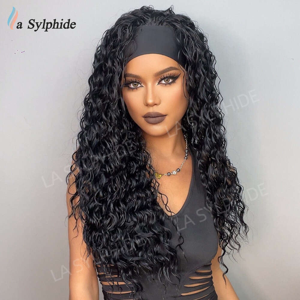 New Hairband Wig For Women, Black Small Curls, Brown Long Straight Hair, Hine-Made High-Temperature Fiber